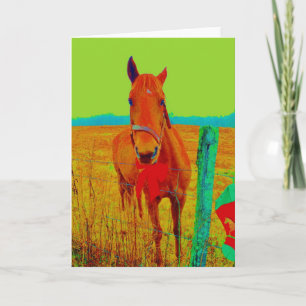 Cartes Pour Fêtes Annuelles Ciel vert, arc rouge Horse : ajouter le nom