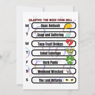 Cartes Pour Fêtes Annuelles Cilantro - La semaine de Hell Funny Anti-Cilantro