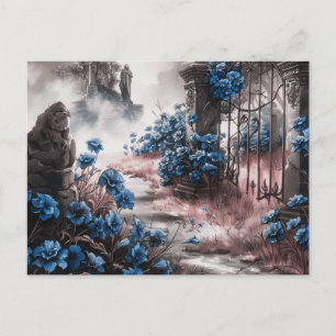 Cartes Pour Fêtes Annuelles Cimetière Blue Floral Belle Halloween