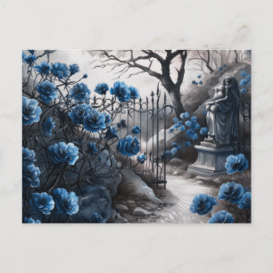 Cartes Pour Fêtes Annuelles Cimetière Blue Floral Belle Halloween