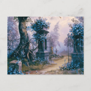 Cartes Pour Fêtes Annuelles Cimetière Blue Floral Belle Halloween
