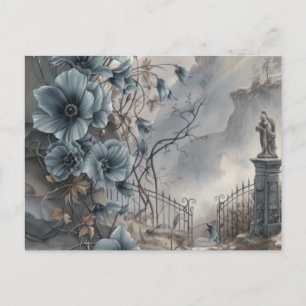 Cartes Pour Fêtes Annuelles Cimetière Blue Floral Belle Halloween
