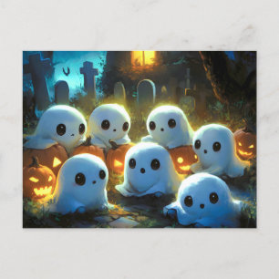 Cartes Pour Fêtes Annuelles Cimetière de nuit éffrayante mignonne Fantôme d'Ha