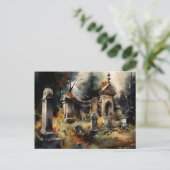 Cartes Pour Fêtes Annuelles Cimetière déplaisant et Beau Grey Halloween (Debout devant)