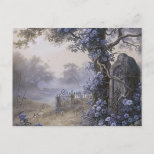 Cartes Pour Fêtes Annuelles Cimetière Graveyard Bleu Floral Belle Halloween