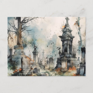 Cartes Pour Fêtes Annuelles Cimetière gris effrayant et magnifique Halloween