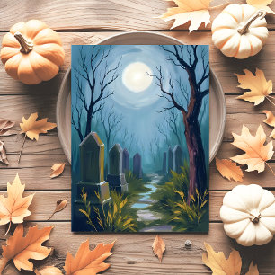 Cartes Pour Fêtes Annuelles Cimetière hanté   Peinture effrayante d'Halloween