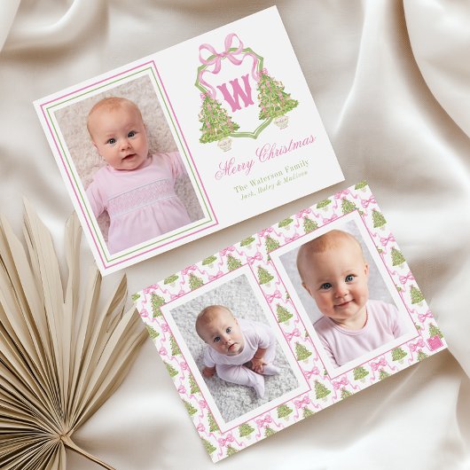 Cartes Pour Fêtes Annuelles Cimetière rose Arbre de Noël Monogramme Crest