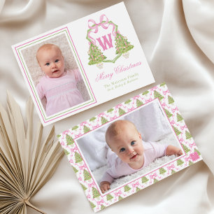 Cartes Pour Fêtes Annuelles Cimetière rose Arbre de Noël Monogramme Crest