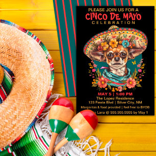 Cartes Pour Fêtes Annuelles Cinco de Mayo Chihuahua portant Sombrero & Serape