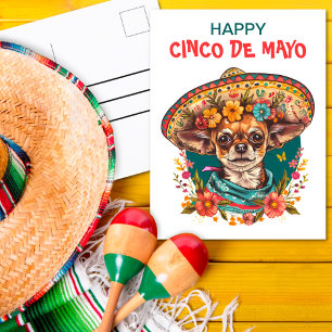 Cartes Pour Fêtes Annuelles Cinco de Mayo Chihuahua portant Sombrero & Serape
