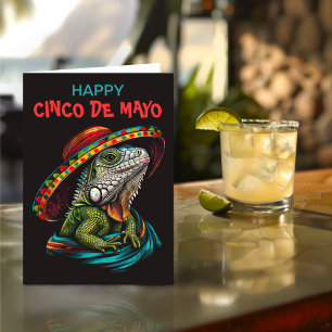 Cartes Pour Fêtes Annuelles Cinco de Mayo Iguana portant Sombrero & Serape