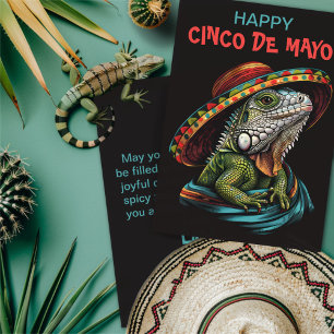 Cartes Pour Fêtes Annuelles Cinco de Mayo Iguana portant Sombrero & Serape
