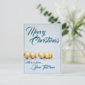 Cartes Pour Fêtes Annuelles Cinq boules dorées de Noël - écriture bleue (Debout devant)