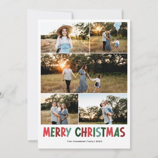 Cartes Pour Fêtes Annuelles Cinq photos modernes Joyeux Noël Design (Devant)