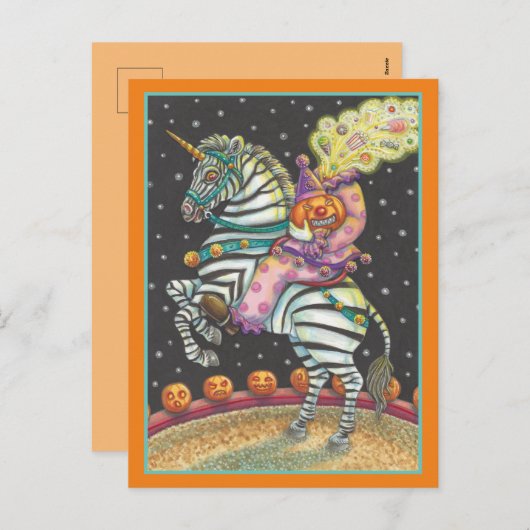 Cartes Pour Fêtes Annuelles CIRCUS DE COURSE, Halloween ZEBRA (Devant / Derrière)