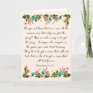 Cartes Pour Fêtes Annuelles Citation chrétienne Art - 1 Corinthiens 9:24-25