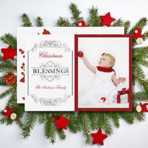 Cartes Pour Fêtes Annuelles Citation de bénédictions de Noël avec cadre rouge