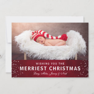 Cartes Pour Fêtes Annuelles Citation de collection photo de Noël Joyeux Rouge 