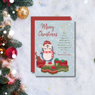 Cartes Pour Fêtes Annuelles Citation de Joyeux Noël Bébé Manchot Mignon Chapea