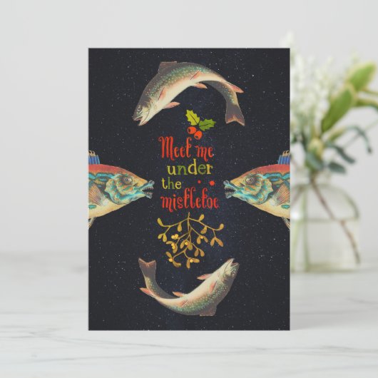 Cartes Pour Fêtes Annuelles Citation de Noël avec du poisson dans l'espace (Debout devant)
