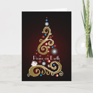 Cartes Pour Fêtes Annuelles Citation de paix sur Terre avec arbre de Noël doré