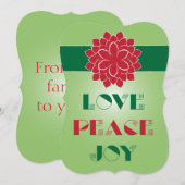 Cartes Pour Fêtes Annuelles Citation moderne verte et rouge Amour, Paix, Joie (Devant / Derrière)