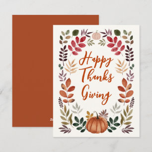 Cartes Pour Fêtes Annuelles Citrouille bon thanksgiving et feuilles d'automne 