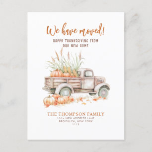 Cartes Pour Fêtes Annuelles Citrouille Camion Thanksgiving Nous avons déménagé