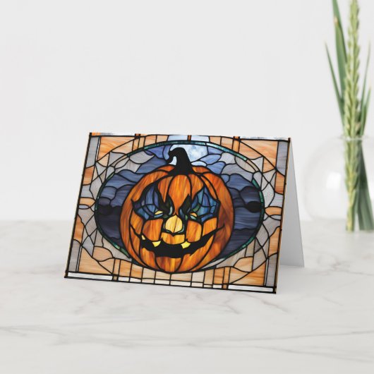 Cartes Pour Fêtes Annuelles Citrouille d'Halloween en verre tendu (Devant)
