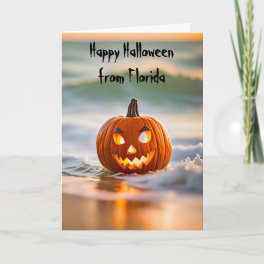 Cartes Pour Fêtes Annuelles Citrouille d'Halloween sur le rivage (Devant)
