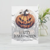 Cartes Pour Fêtes Annuelles Citrouille éffrayant chauves-souris Calligraphie d (Debout devant)