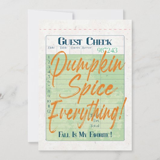 Cartes Pour Fêtes Annuelles Citrouille épice Automne Invité Vérifier Café Latt (Devant)