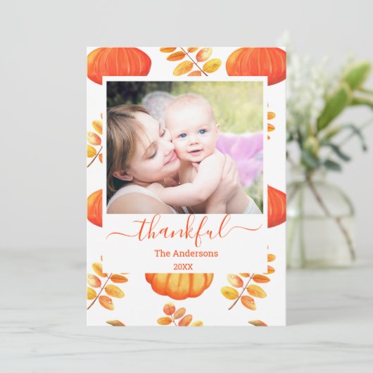 Cartes Pour Fêtes Annuelles Citrouille Joyeux Thanksgiving Photo Carreau orang (Debout devant)