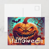 Cartes Pour Fêtes Annuelles Citrouille orange effrayant avec visage, Halloween (Devant / Derrière)