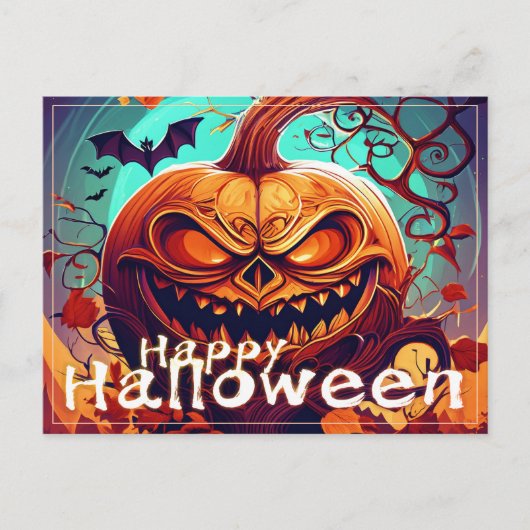 Cartes Pour Fêtes Annuelles Citrouille orange effrayant avec visage, Halloween (Devant)