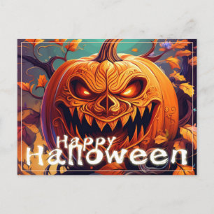 Cartes Pour Fêtes Annuelles Citrouille orange effrayant avec visage, Halloween