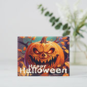 Cartes Pour Fêtes Annuelles Citrouille orange effrayant avec visage, Halloween (Debout devant)