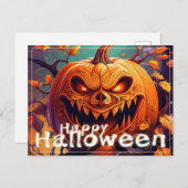 Cartes Pour Fêtes Annuelles Citrouille orange effrayant avec visage, Halloween (Devant / Derrière)
