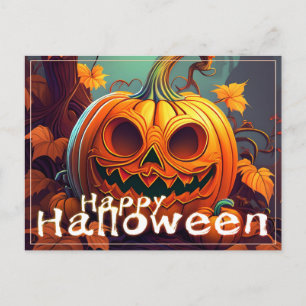 Cartes Pour Fêtes Annuelles Citrouille orange effrayante avec visage, Hallowee
