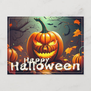 Cartes Pour Fêtes Annuelles Citrouille orange effrayante avec visage, Hallowee