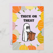 Cartes Pour Fêtes Annuelles Citrouille orange | TRICK or TREAT Halloween Ghost (Devant / Derrière)