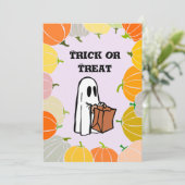 Cartes Pour Fêtes Annuelles Citrouille orange | TRICK or TREAT Halloween Ghost (Debout devant)