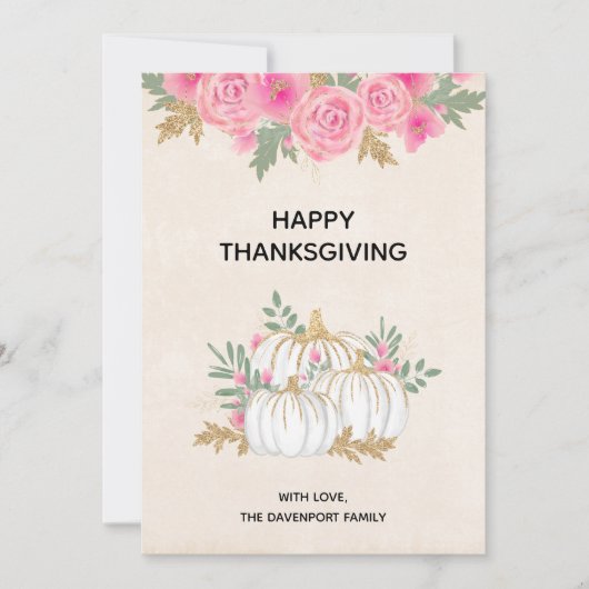 Cartes Pour Fêtes Annuelles Citrouilles blanches et dorées Aquarelle Thanksgiv (Devant)