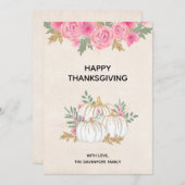 Cartes Pour Fêtes Annuelles Citrouilles blanches et dorées Aquarelle Thanksgiv (Devant / Derrière)