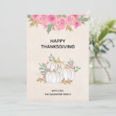Cartes Pour Fêtes Annuelles Citrouilles blanches et dorées Aquarelle Thanksgiv (Debout devant)