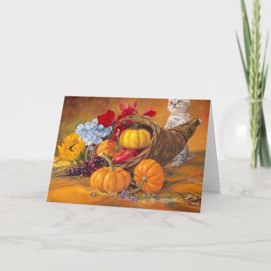 Cartes Pour Fêtes Annuelles Citrouilles du jour de l'Action de grâce avec chat (Devant)