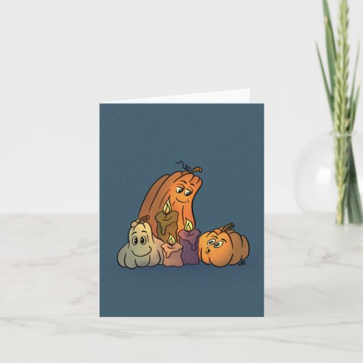 Cartes Pour Fêtes Annuelles Citrouilles heureuses avec bougies (Devant)