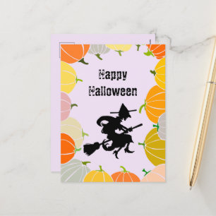 Cartes Pour Fêtes Annuelles Citrouilles oranges de éffrayant Flying Witch