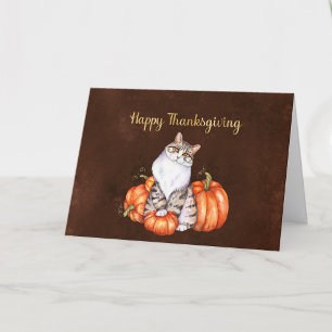 Cartes Pour Fêtes Annuelles Citrouilles oranges de Thanksgiving Chat